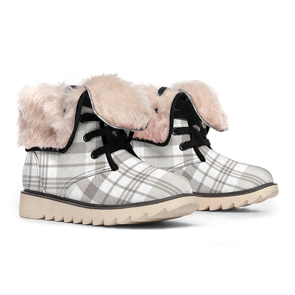 Grey And White Border Tartan Print Winter Boots