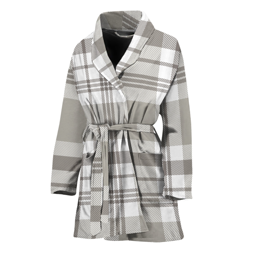 Grey And White Border Tartan Print Women's Bathrobe