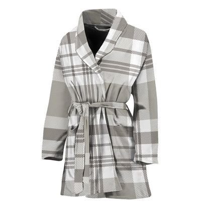 Grey And White Border Tartan Print Women's Bathrobe