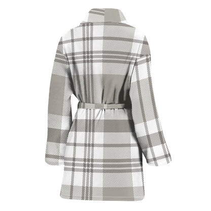 Grey And White Border Tartan Print Women's Bathrobe
