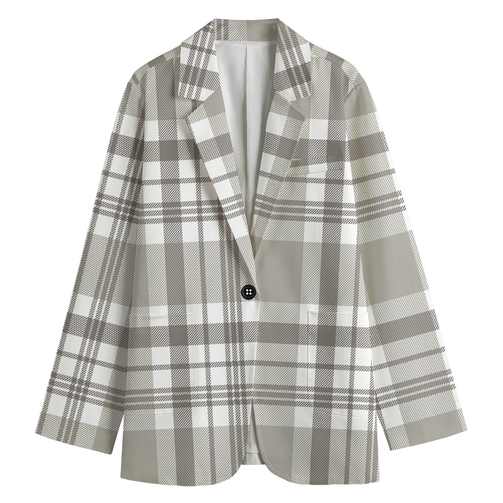 Grey And White Border Tartan Print Women's Blazer