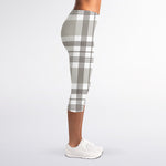 Grey And White Border Tartan Print Women's Capri Leggings