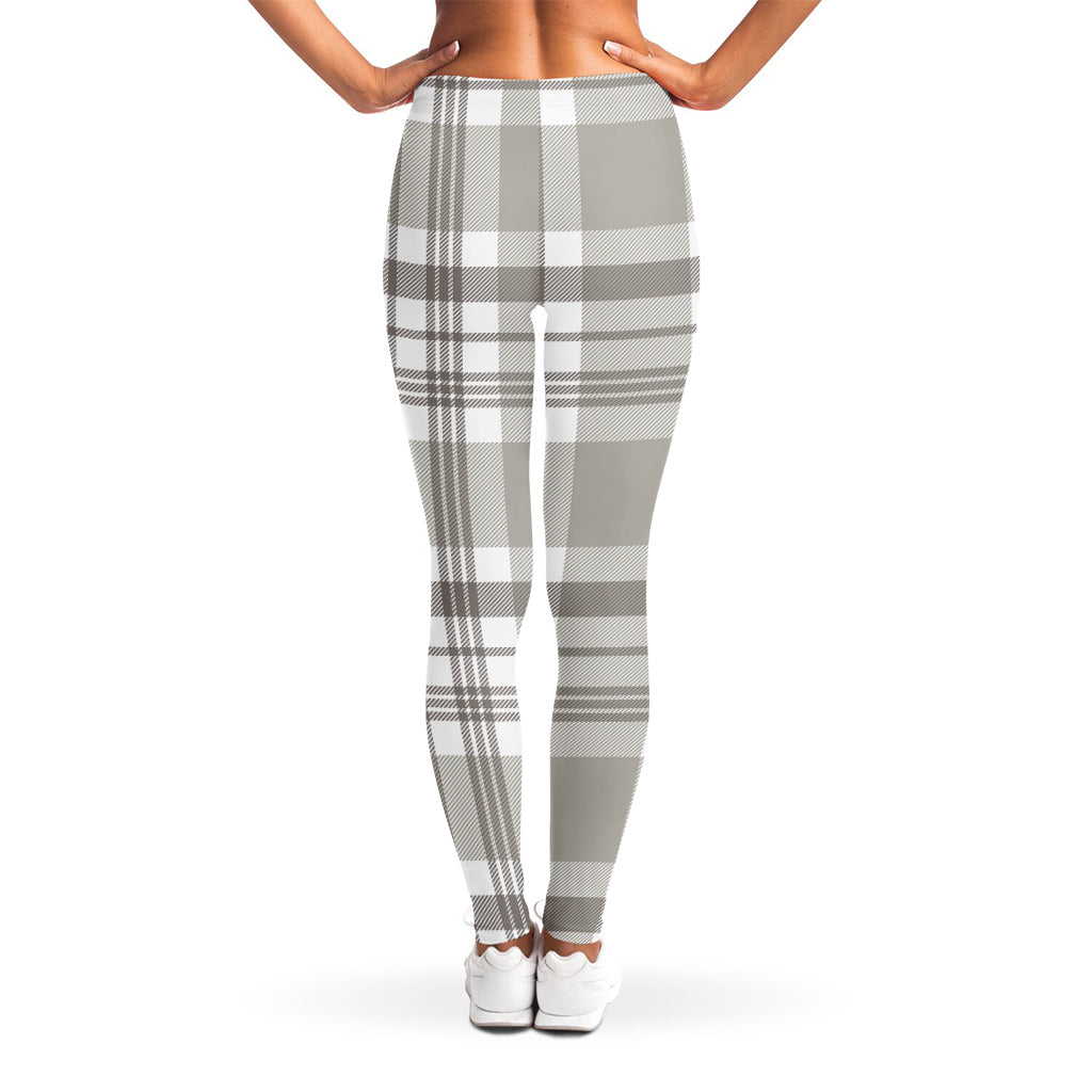 Grey And White Border Tartan Print Women's Leggings