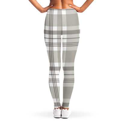Grey And White Border Tartan Print Women's Leggings