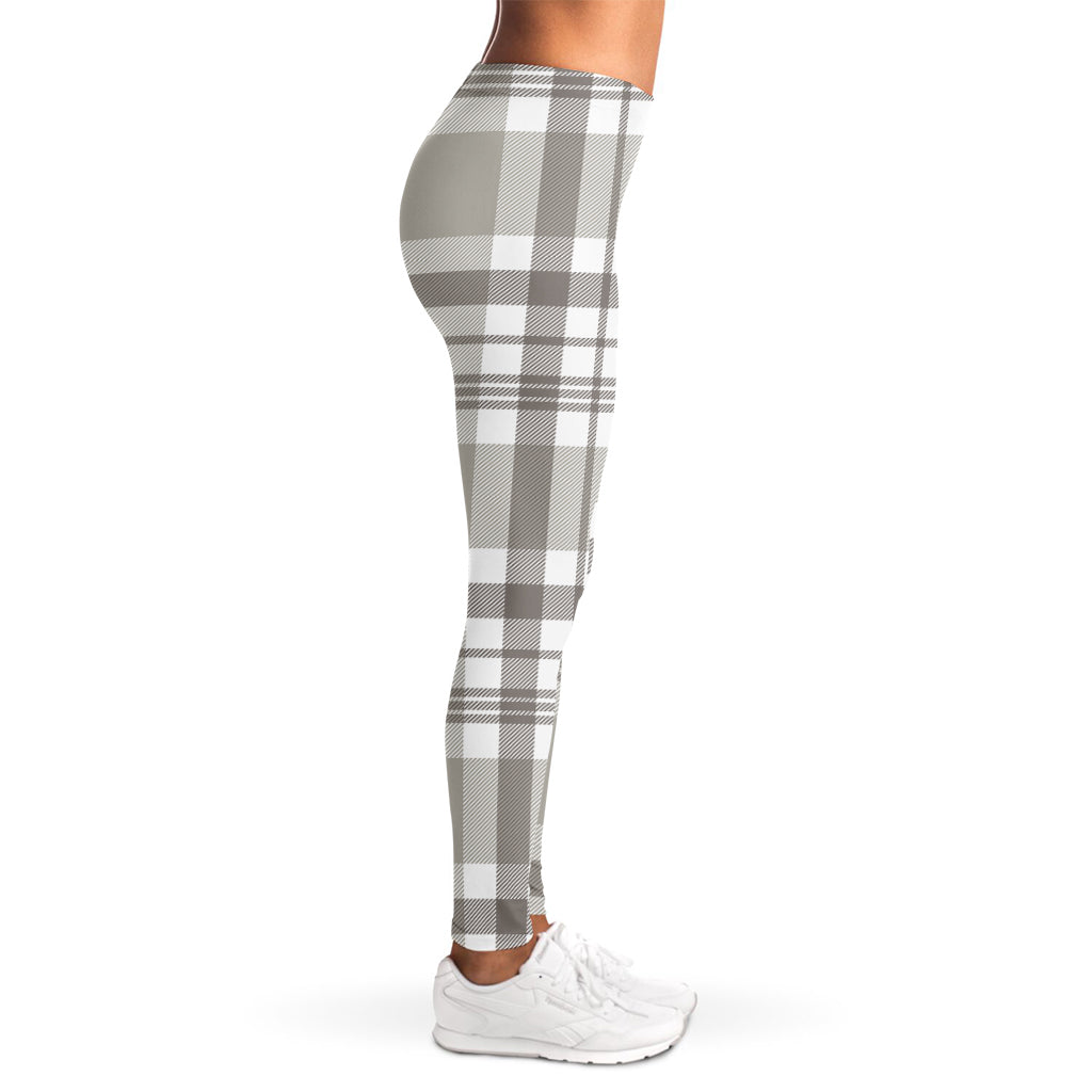 Grey And White Border Tartan Print Women's Leggings