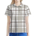 Grey And White Border Tartan Print Women's Polo Shirt