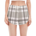 Grey And White Border Tartan Print Women's Split Running Shorts