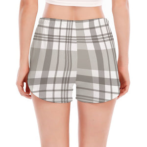 Grey And White Border Tartan Print Women's Split Running Shorts