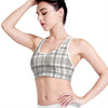 Grey And White Border Tartan Print Women's Sports Bra