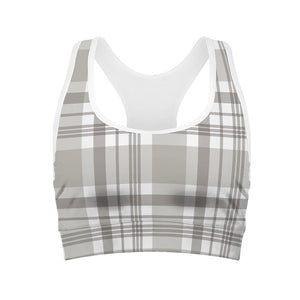 Grey And White Border Tartan Print Women's Sports Bra