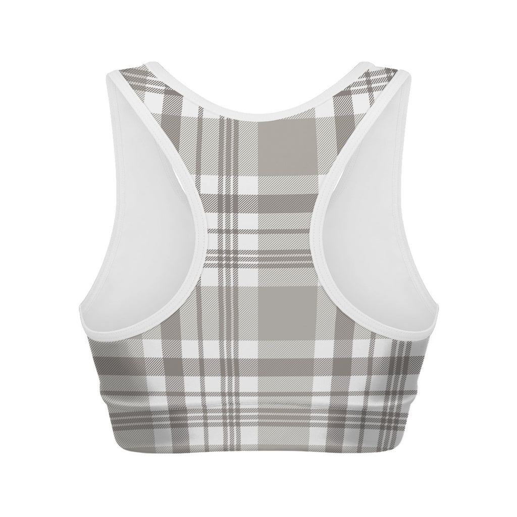 Grey And White Border Tartan Print Women's Sports Bra