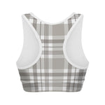 Grey And White Border Tartan Print Women's Sports Bra