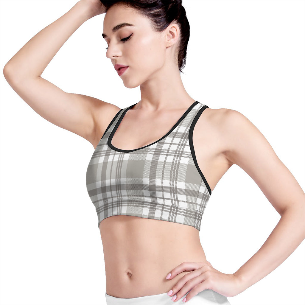 Grey And White Border Tartan Print Women's Sports Bra