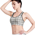 Grey And White Border Tartan Print Women's Sports Bra