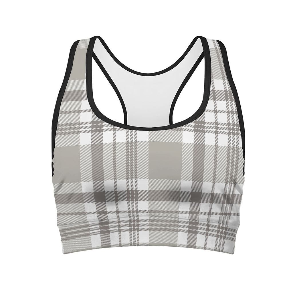 Grey And White Border Tartan Print Women's Sports Bra