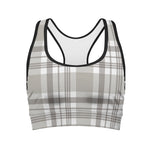 Grey And White Border Tartan Print Women's Sports Bra