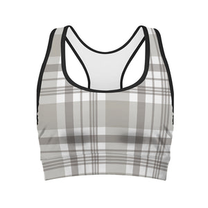 Grey And White Border Tartan Print Women's Sports Bra