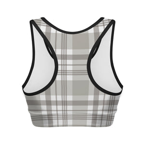 Grey And White Border Tartan Print Women's Sports Bra