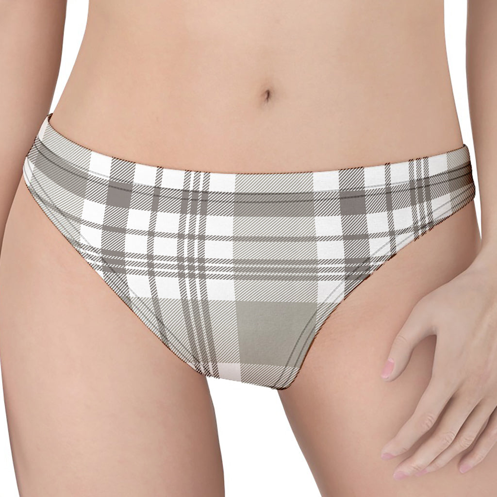 Grey And White Border Tartan Print Women's Thong