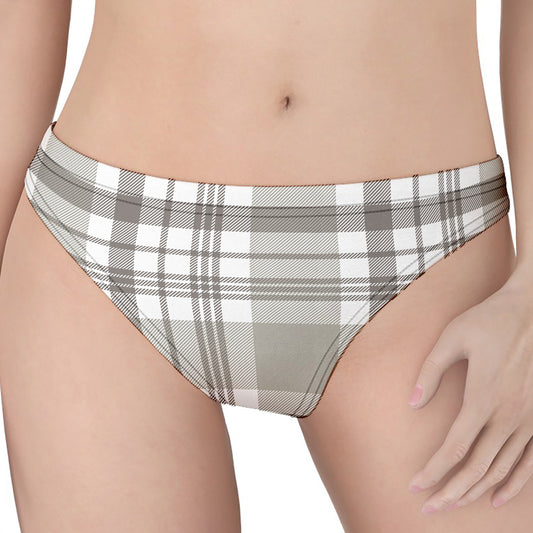 Grey And White Border Tartan Print Women's Thong