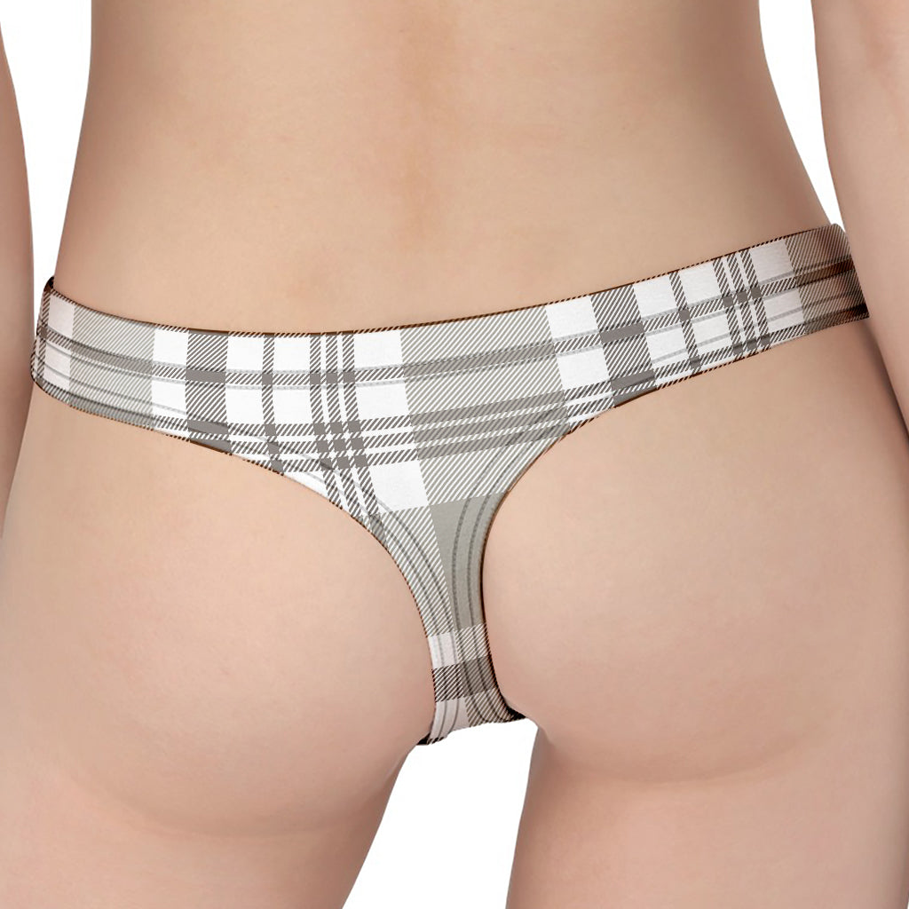 Grey And White Border Tartan Print Women's Thong