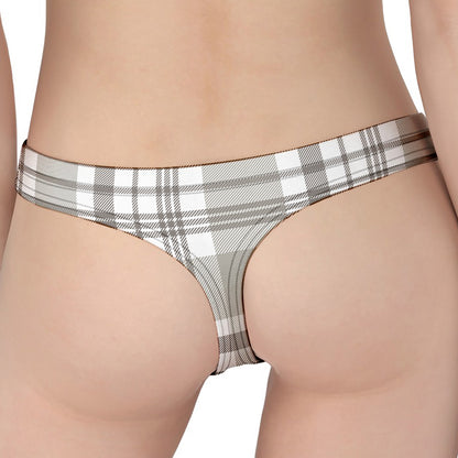 Grey And White Border Tartan Print Women's Thong
