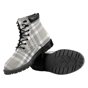 Grey And White Border Tartan Print Work Boots