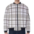 Grey And White Border Tartan Print Zip Sleeve Bomber Jacket