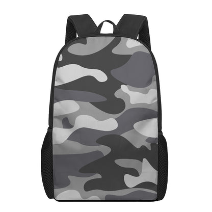 Grey And White Camouflage Print 17 Inch Backpack