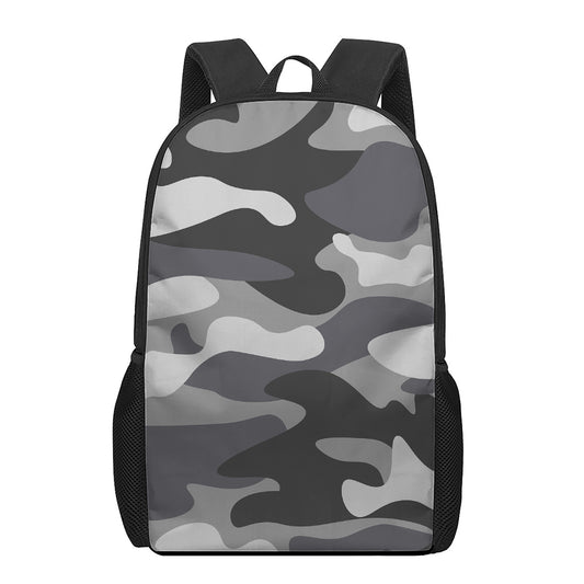 Grey And White Camouflage Print 17 Inch Backpack