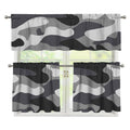 Grey And White Camouflage Print 3 Piece Kitchen Curtains