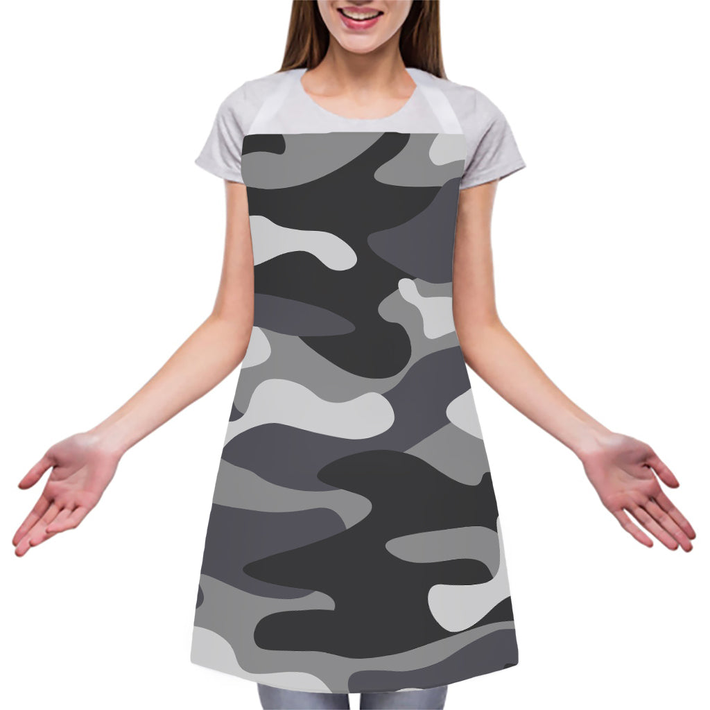 Grey And White Camouflage Print Adjustable Apron
