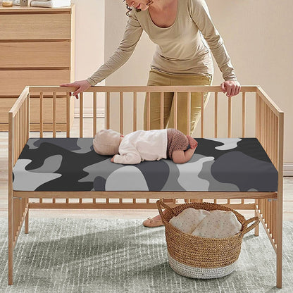 Grey And White Camouflage Print Baby Crib Sheet