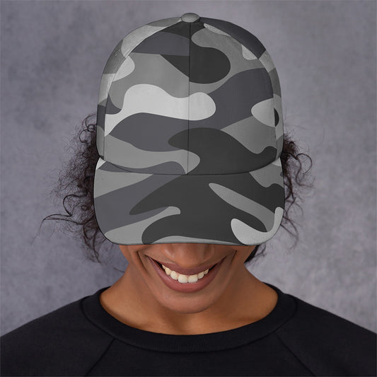 Grey And White Camouflage Print Baseball Cap