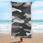 Grey And White Camouflage Print Beach Towel