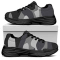 Grey And White Camouflage Print Black Chunky Shoes