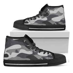 Grey And White Camouflage Print Black High Top Sneakers