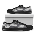 Grey And White Camouflage Print Black Low Top Sneakers
