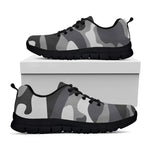 Grey And White Camouflage Print Black Running Shoes