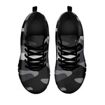 Grey And White Camouflage Print Black Running Shoes