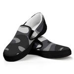 Grey And White Camouflage Print Black Slip On Sneakers
