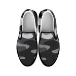 Grey And White Camouflage Print Black Slip On Sneakers