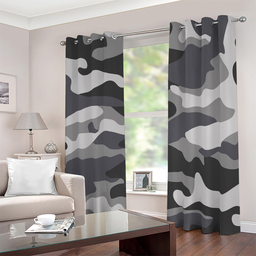 Grey And White Camouflage Print Blackout Grommet Curtains