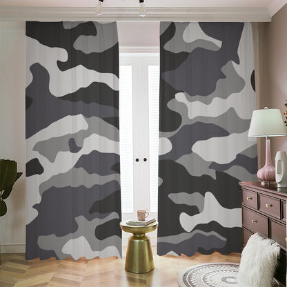 Grey And White Camouflage Print Blackout Pencil Pleat Curtains