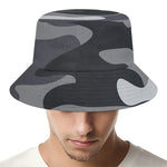 Grey And White Camouflage Print Bucket Hat