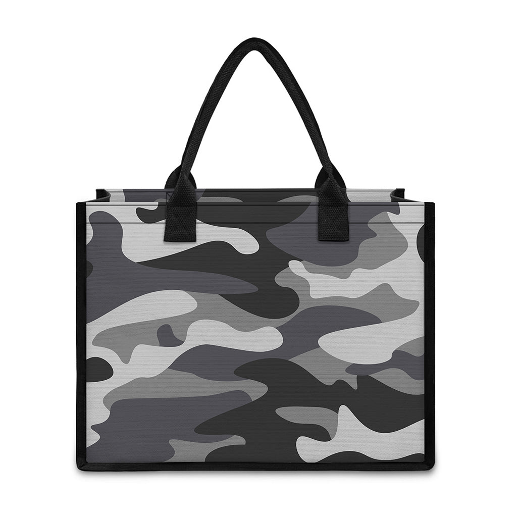 Grey And White Camouflage Print Canvas Tote Bag