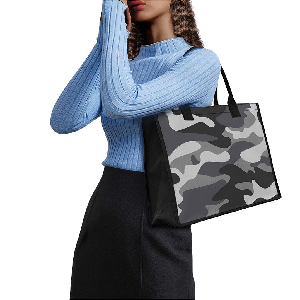 Grey And White Camouflage Print Canvas Tote Bag