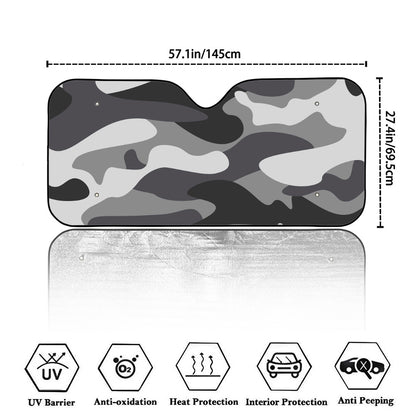 Grey And White Camouflage Print Car Windshield Sun Shade
