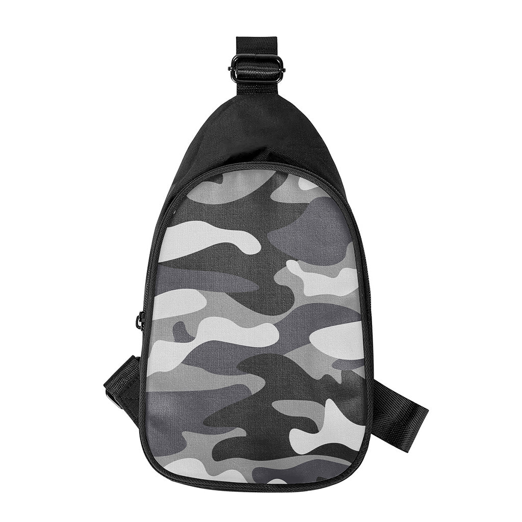 Grey And White Camouflage Print Chest Bag