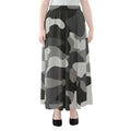 Grey And White Camouflage Print Chiffon Maxi Skirt